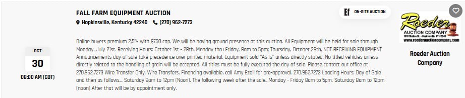 Roeder Auction Company - Fall Farm Equipment Auction